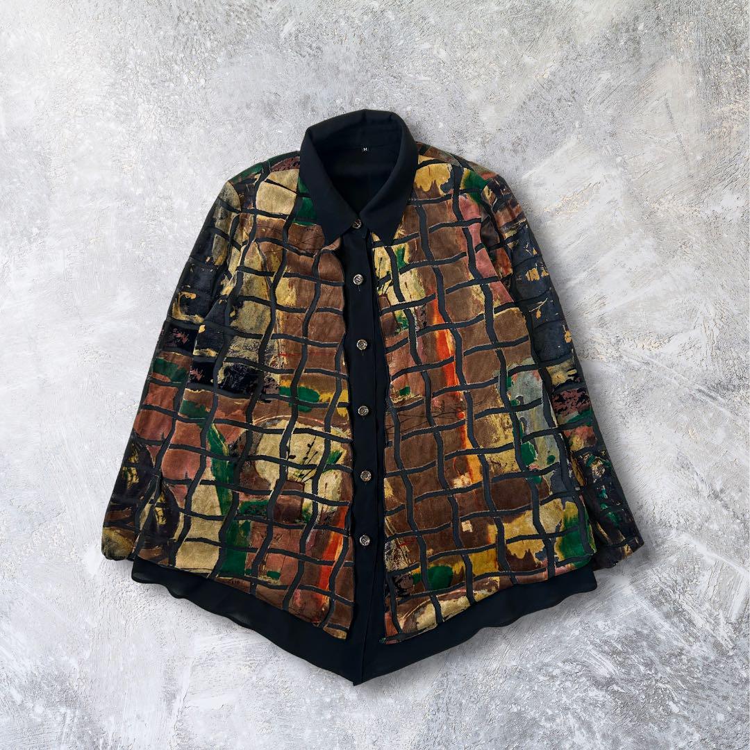 柄シャツ パターンシャツ 黒 vintage ギミック opium マルチカラー