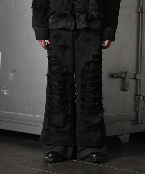 【GRANCY】スウェットドッキングデザインダメージバギーデニムパンツ　S GRANCY | 【GRANCY】Sweat Docking Design Damage Buggy Denim