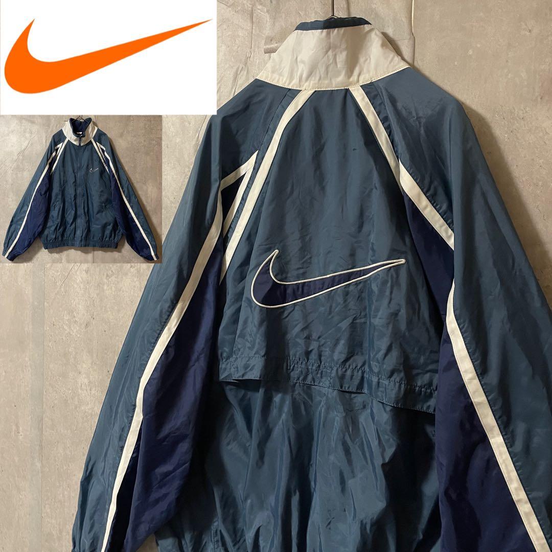 NIKEナイキナイロントラックジャケットブルゾン紺ネイビー刺繍両面ビックロゴ希少