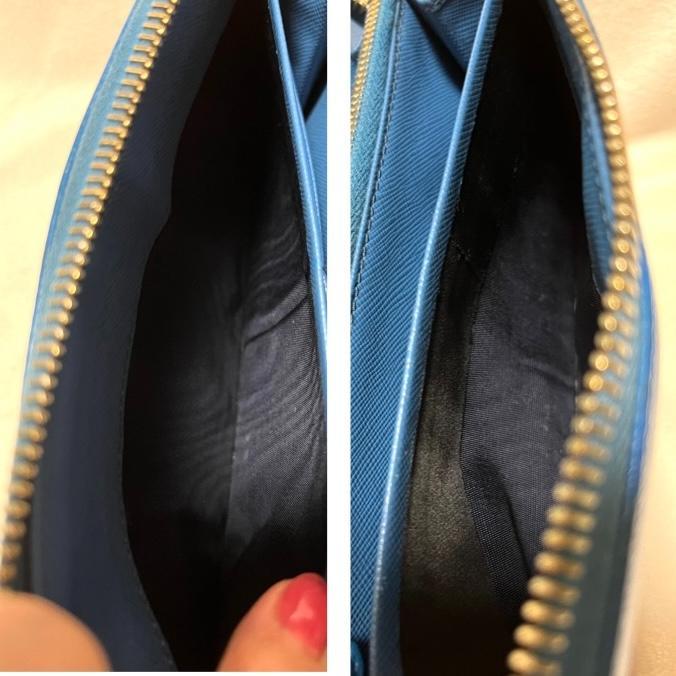 美品✨️プラダ 長財布 ブルー ラウンドファスナー レザー