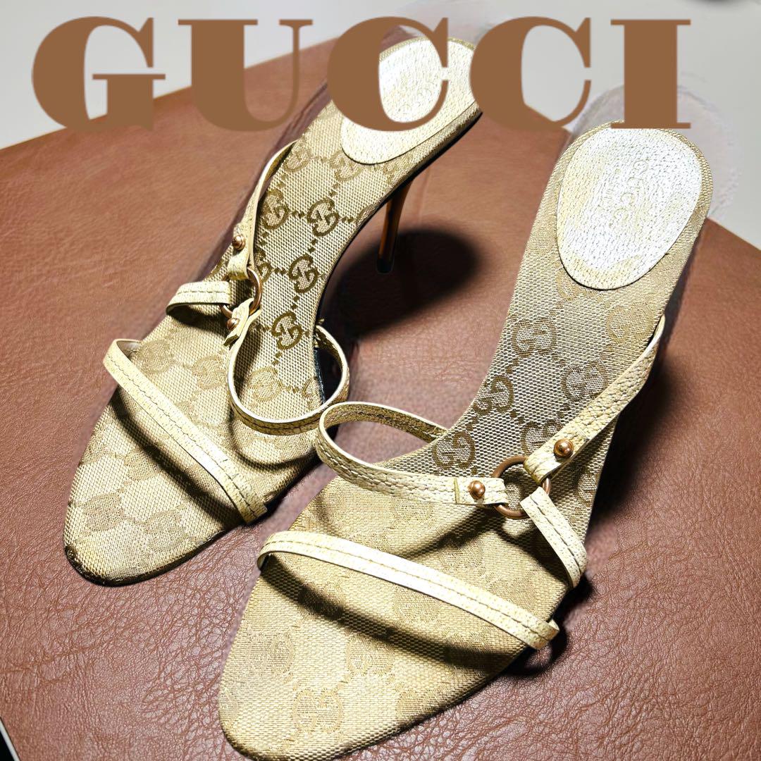 【人気】GUCCI グッチ　ゴールド ストラップサンダル ミュール