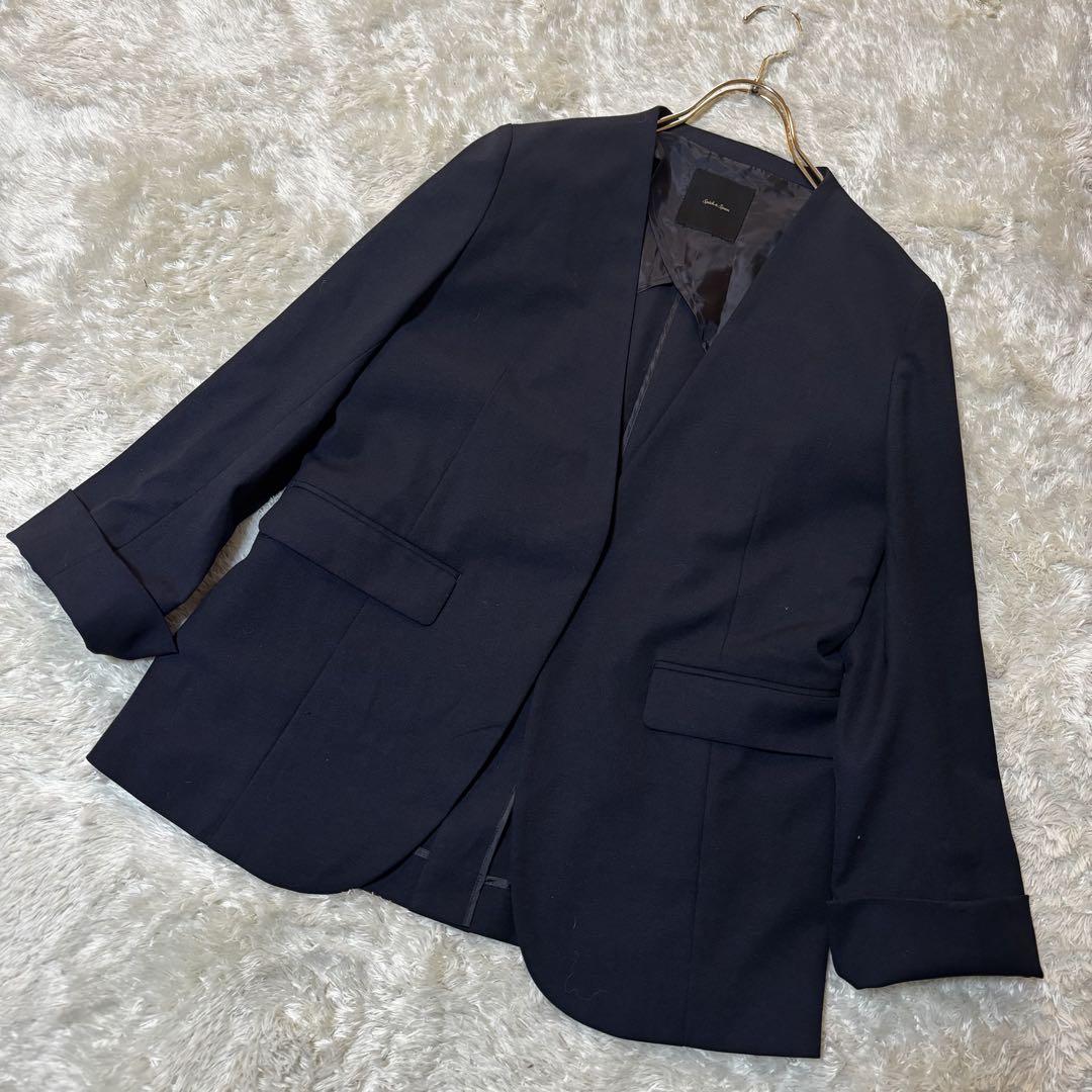 2023SS＊Spick & Spanリネンライクノーカラージャケット 紺