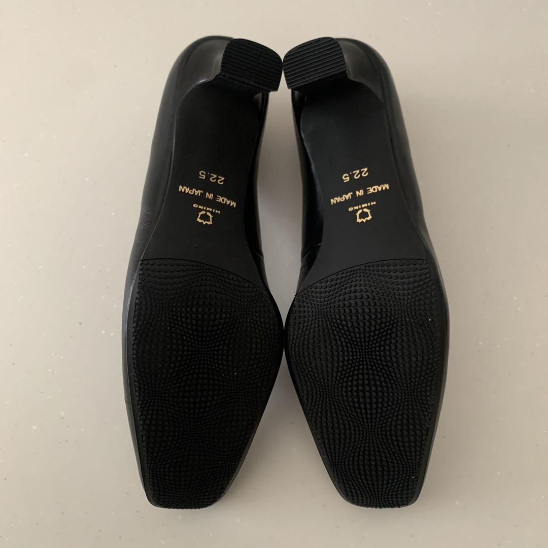 【美品】HIMIKO パンプス スクエアトゥ 太ヒール 本革 黒 日本製