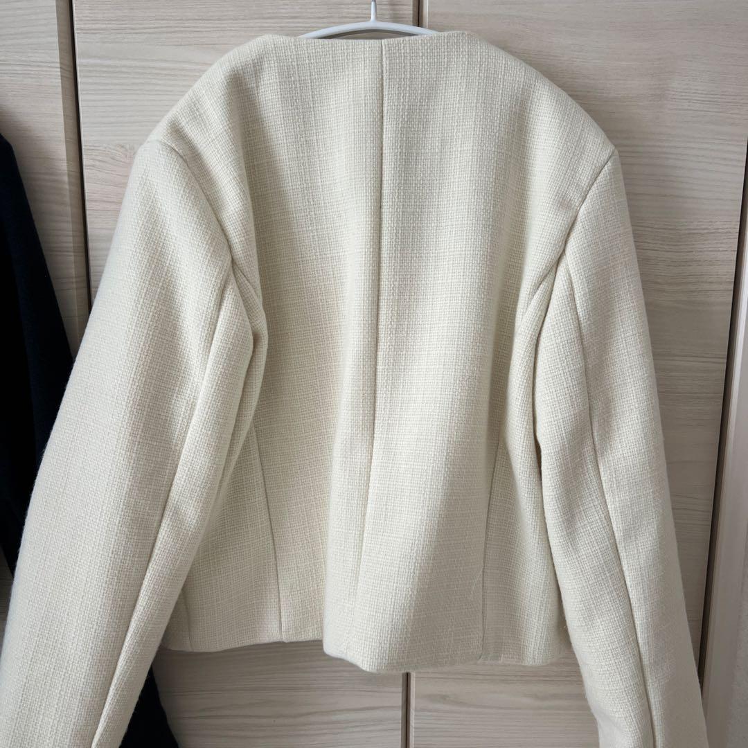 ノーカラーツイードジャケット フラップクロップドジャケット