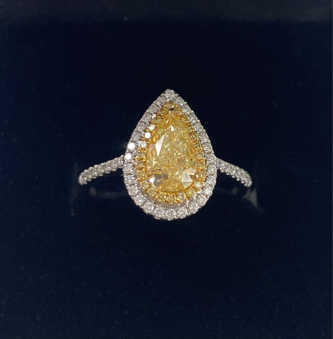 ⭐️ 1.014ct 天然 イエローダイヤモンド ペアシェイプリング⭐️