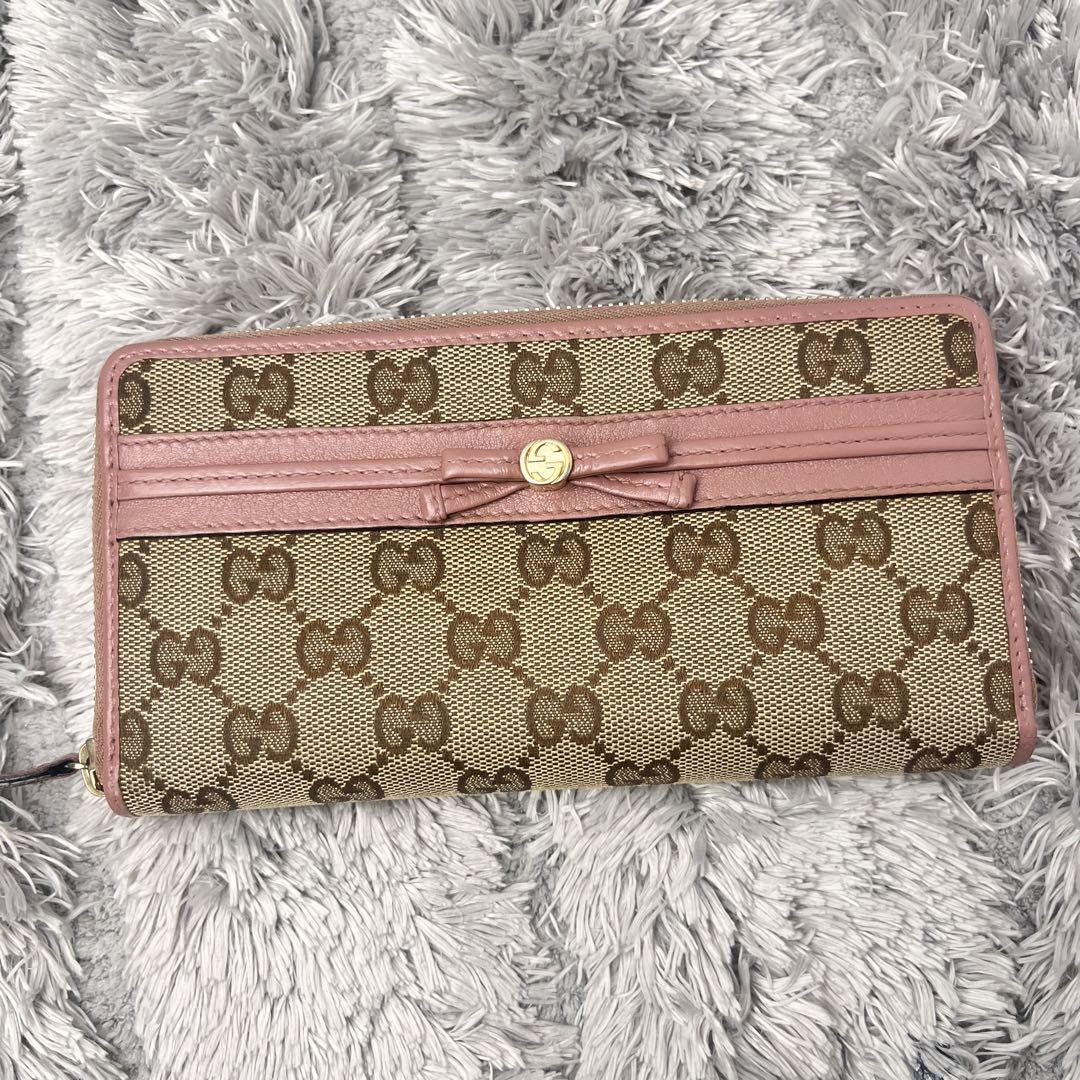 美品✨GUCCI 長財布　インターロッキング　GGキャンバス ピンクベージュ