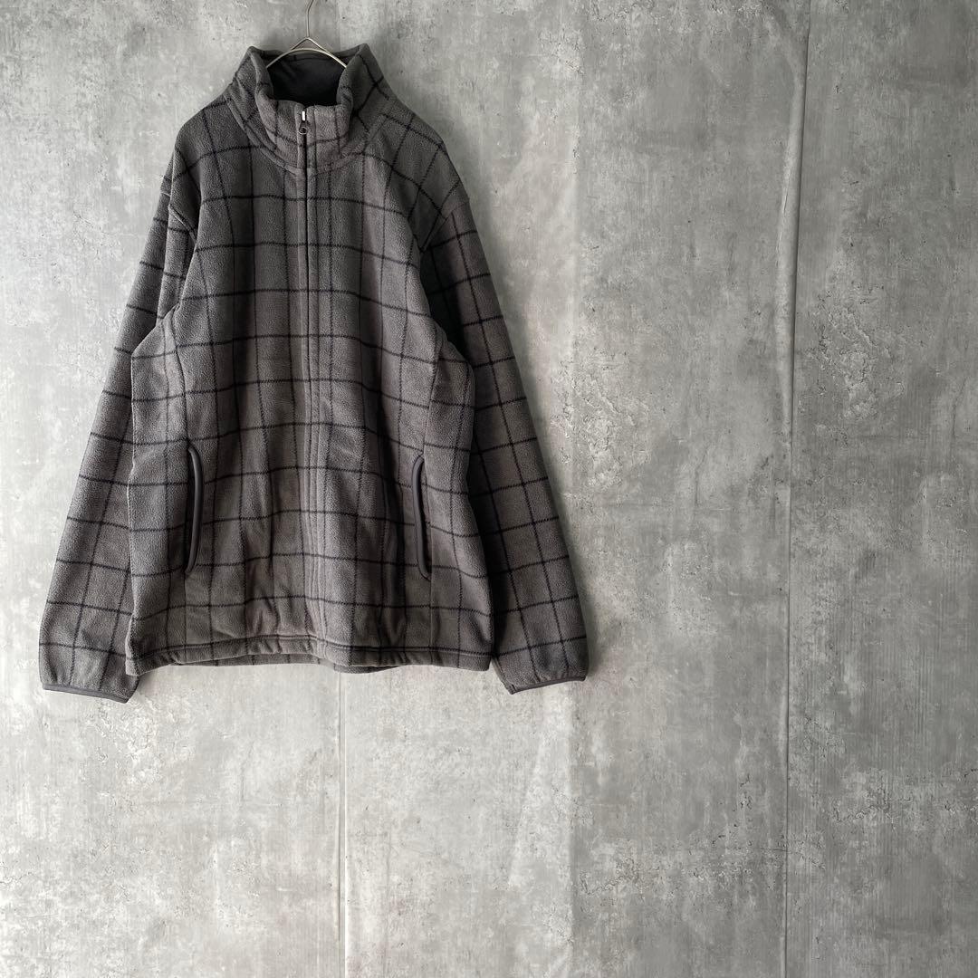 a0206【ユニクロ】フルジップパーカー (XL) フリース チェック柄 大きい