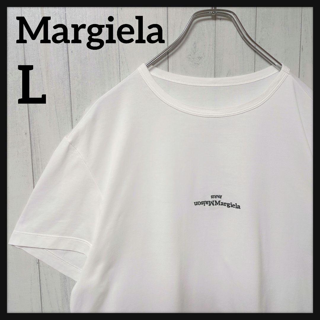 【入手困難・美品】メゾンマルジェラ 反転ロゴ ロゴ刺繍 Tシャツ L ホワイト