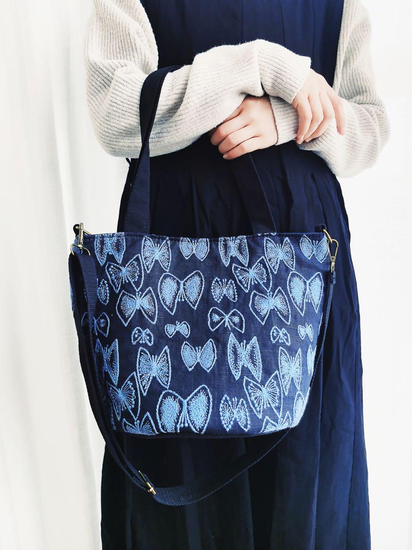 sky flower　ミナペルホネン　ペタンコバッグ ミナペルホネン sky flower ミニバッグ navy | Lin total