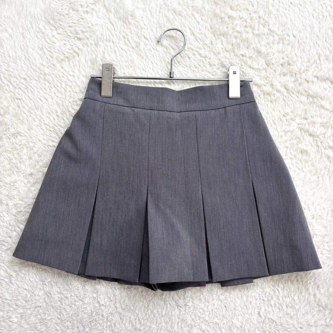 チコ【F】グレー系 ワイドプリーツミニスカパン ウエスト後ろゴム 春～秋