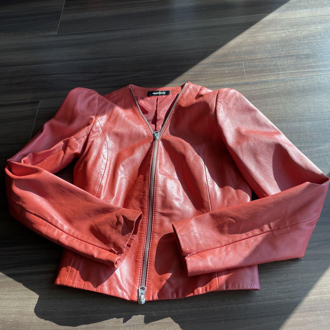 美品　ノーカラーレザージャケット　ライダースラムレザージャケット