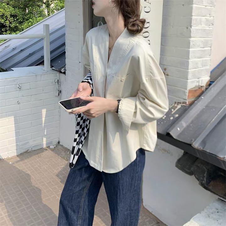 女性大人気レディース シャツ ジャケット 前開き ボタンダウン 長袖 秋服 韓 メルカリ