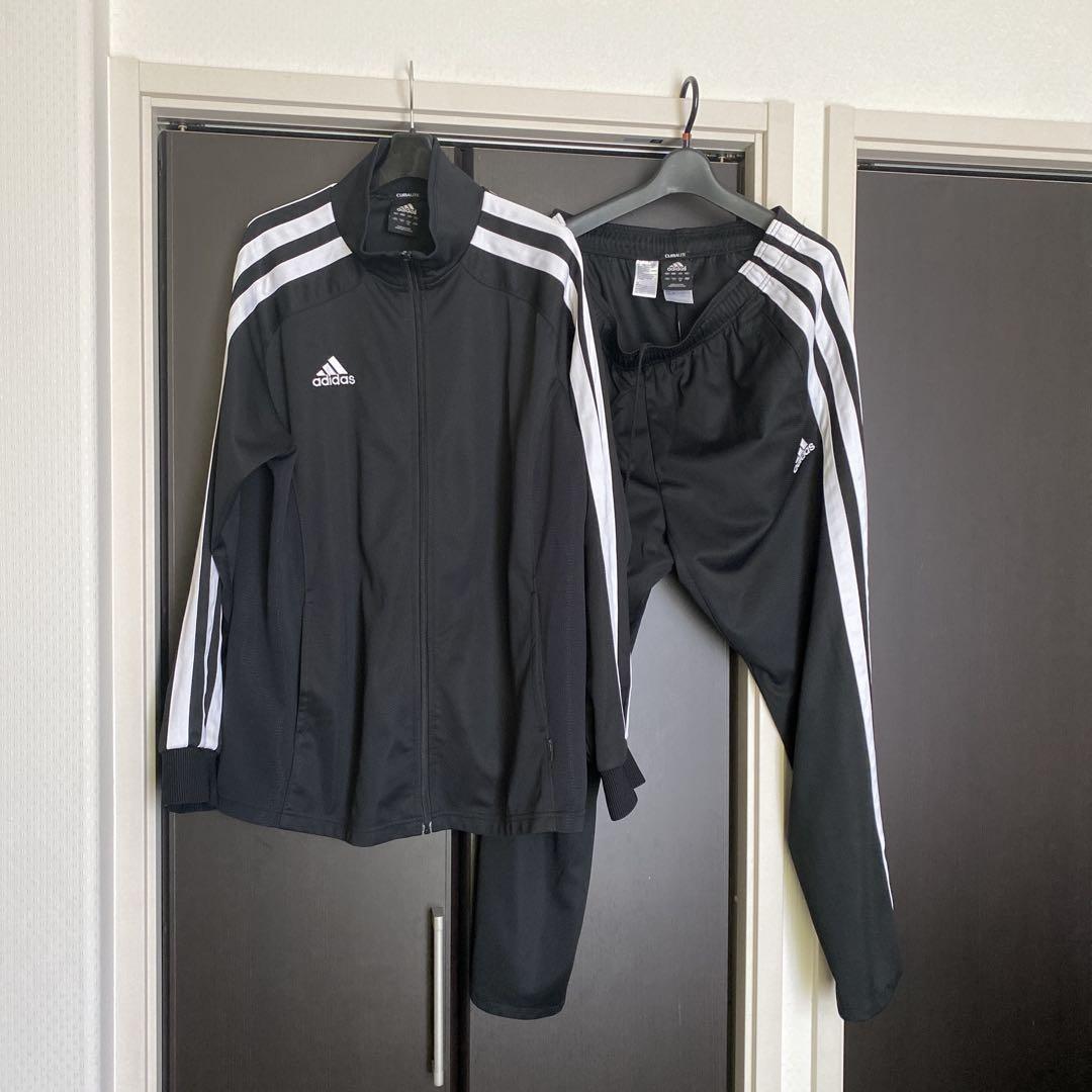 adidas ブラックジャージ太３本ライン上下セット