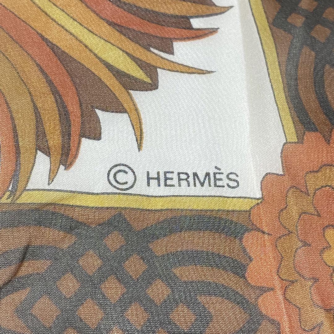 ☆HERMES☆ スカーフ シフォン カレ140 デコパージュ ブラウン. ☆HERMES☆ スカーフ シフォン カレ140 デコパージュ ブラウン