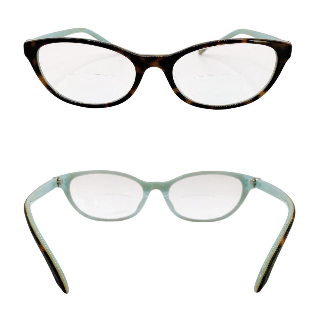 TIFFANY✨メガネフレーム　ベッコウ　ブルー　サイドロゴ　ハート　付属品完備