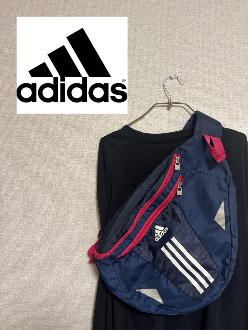 90~00s adidasワンショルダーバッグ y2k ネイビー&ピンク - メルカリ