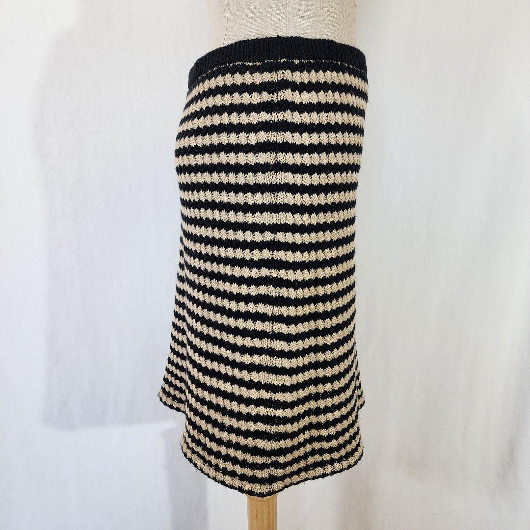 【美品】レイビームス　ニットスカート ボーダー ブラック×ベージュ　立体生地