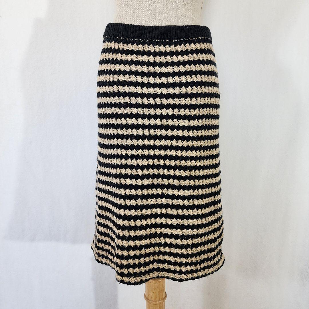 【美品】レイビームス　ニットスカート ボーダー ブラック×ベージュ　立体生地