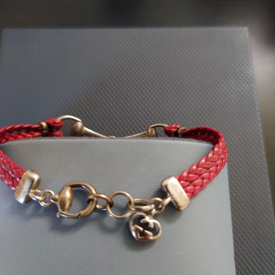 GUCCI 赤 レディース編み込みレザーブレスレット
