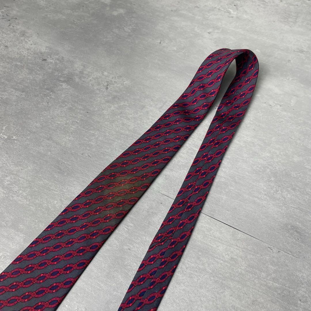 HERMES エルメス ベルト柄 チェーン ストライプ ネクタイ グレー