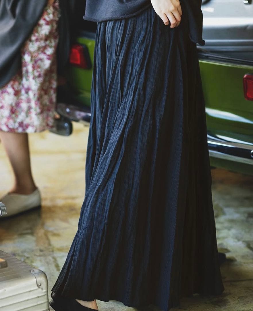 ババグーリ　リネンコットンランダムストライプのワイドパンツ