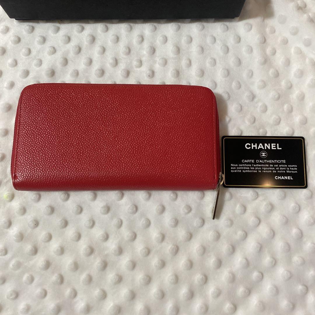 美品　CHANEL レザー 長財布 レッド