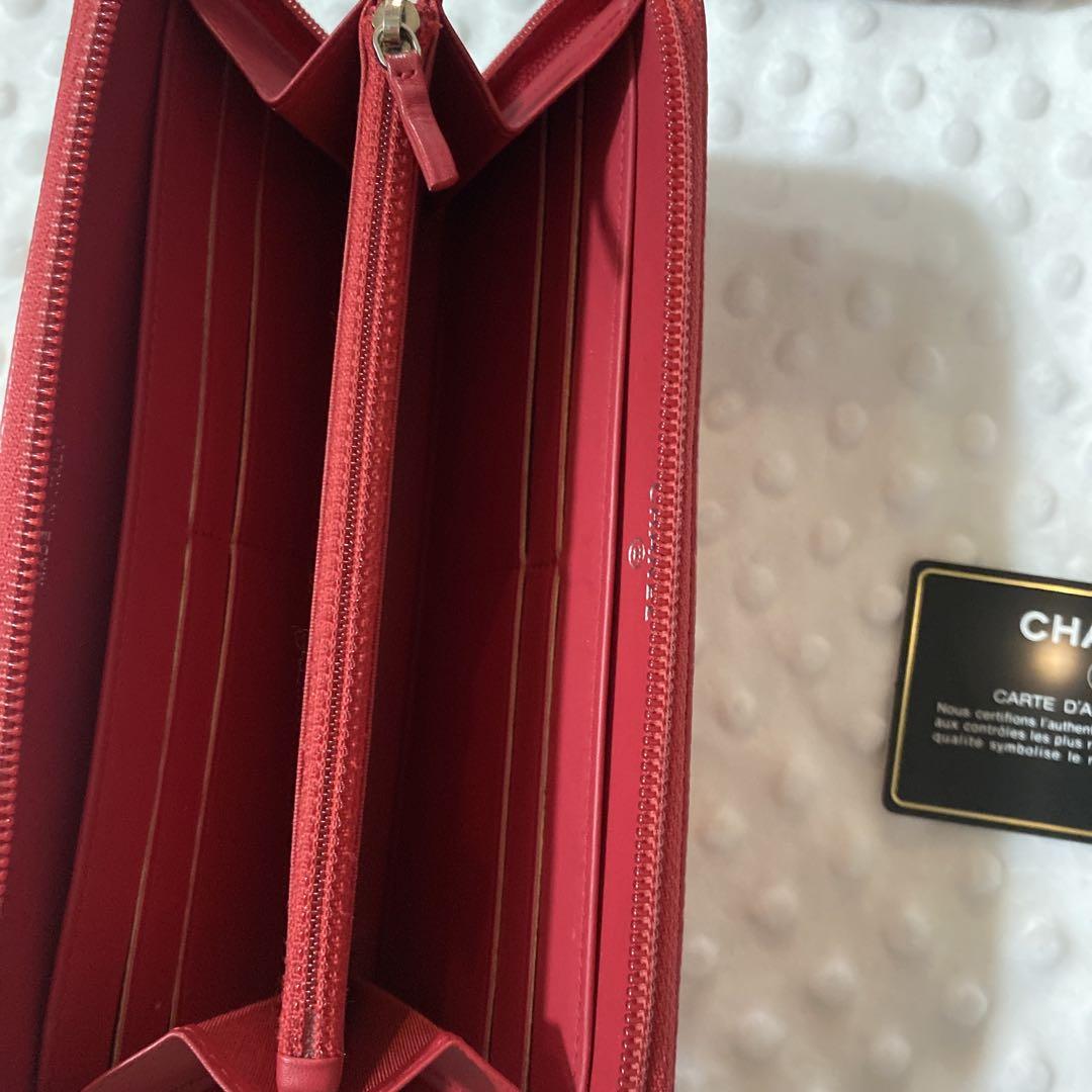 美品　CHANEL レザー 長財布 レッド