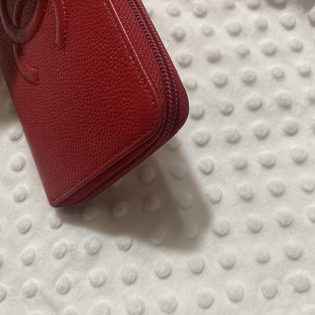 美品　CHANEL レザー 長財布 レッド