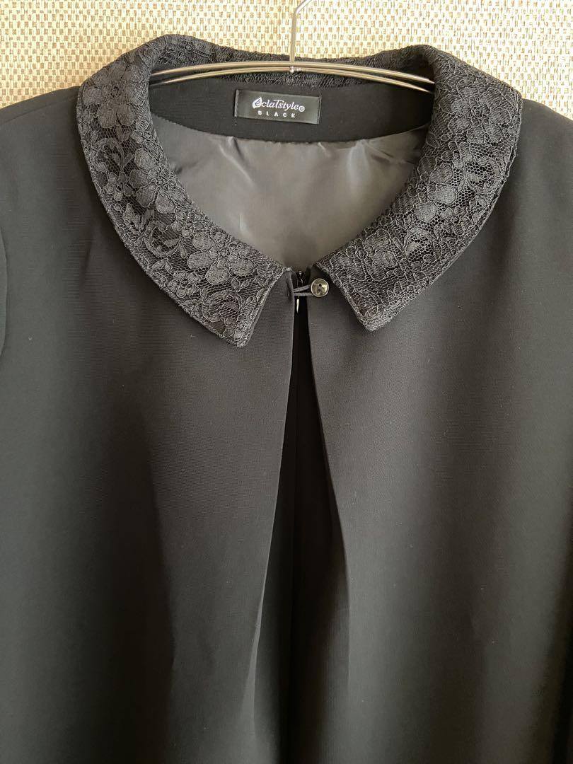 フォーマル襟レースワンピース ブラックフォーマル 前開き　大きいサイズ　礼服