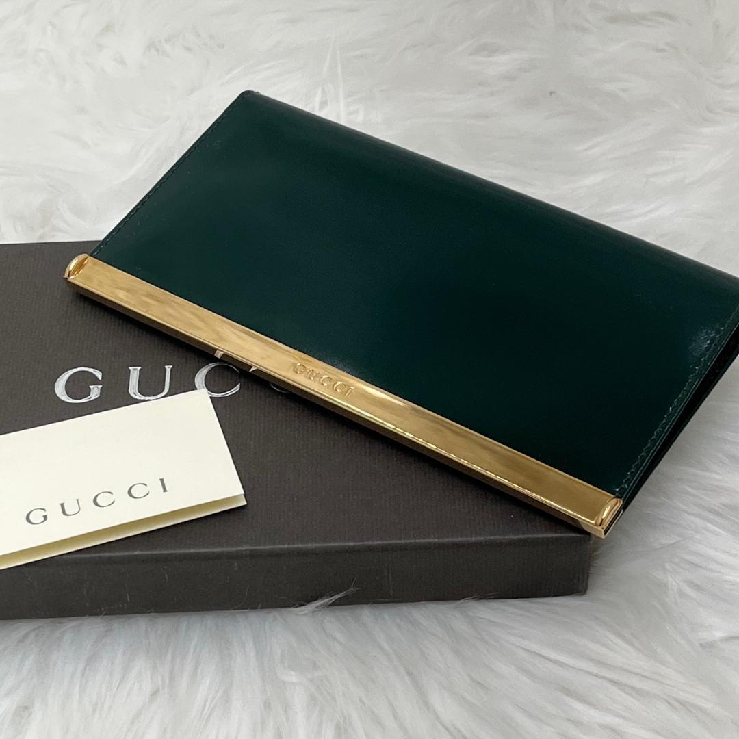 美品レア✨ グッチ GUCCI 長財布　ゴールド金具　グリーン