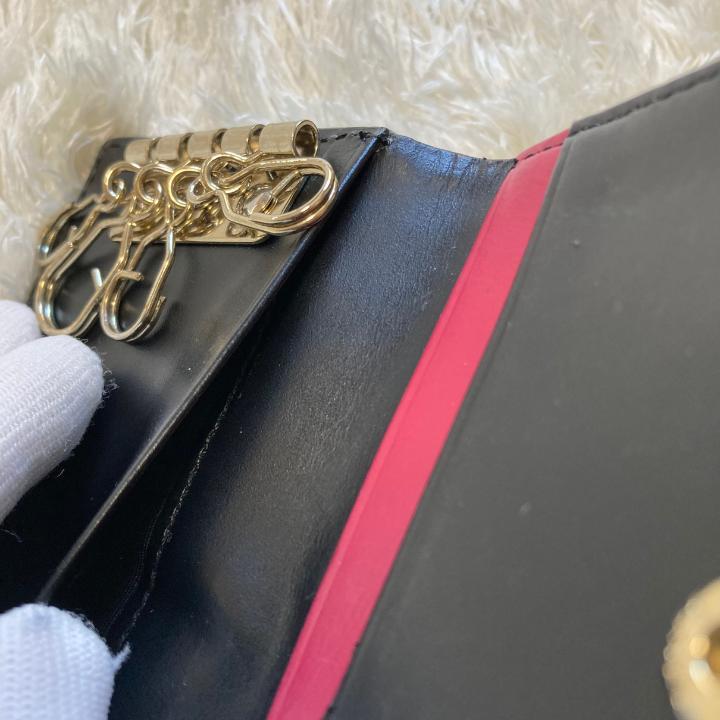【PaulSmith】ポールスミス レザーキーケース・マーケトリーストライプ黒