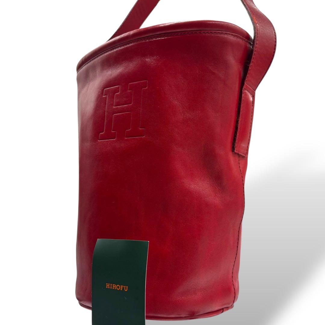【美品】ヒロフ　ワンショルダーバッグ　赤　ロゴ型押し　手提げ　肩掛け　大容量
