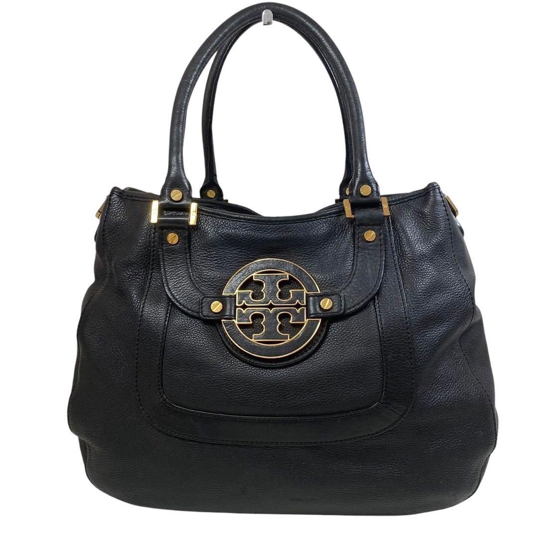 良品　トリーバーチ　トートバッグ　A4可　大容量　レザー　シボ　肩掛け　ネイビー TORY BURCH トリーバーチ トートバッグ レザー シボ革 ロゴ A4可