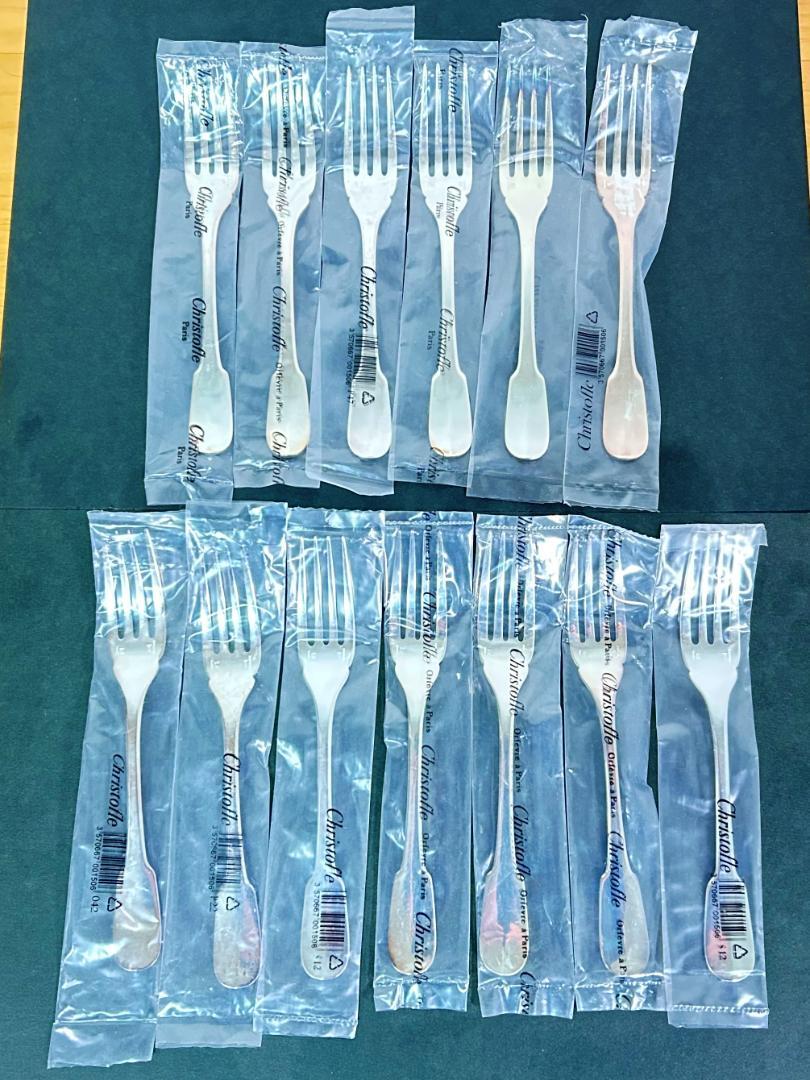 ★未使用★ クリストフル クリュニー フォーク 13本 18cm 純銀メッキ