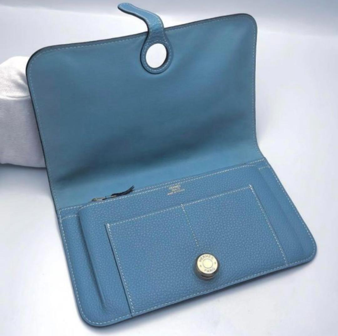 幸運のお財布 エルメス ドゴン GM ゴールド金具 ブルー 正規保証1535 幸運のお財布 エルメス ドゴン GM ゴールド金具 ブルー 正規保証1535