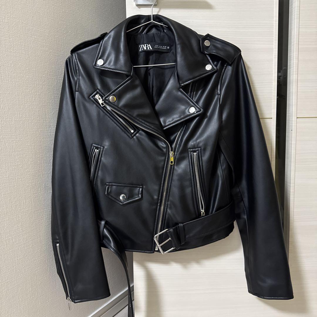 即日発送　ZARA 黒 レザー風ジャケット Mサイズ org.jpg