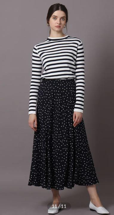 美品 DRESSTERIOR ドットフレアナロースカート ネイビー 34 DRESSTERIOR ドットナローフレアスカート ネイビー サイズ34