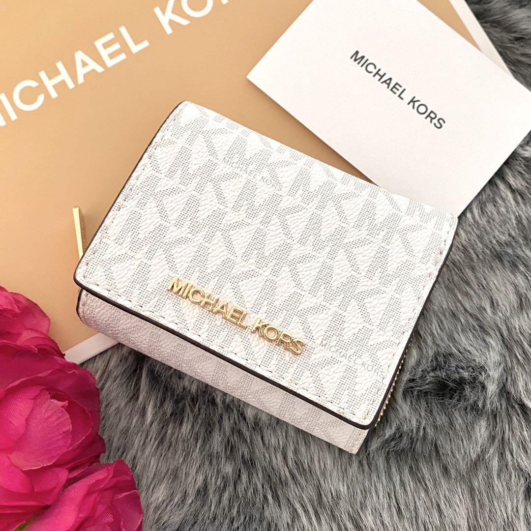 新品☆MICHAEL KORS 折り財布 ホワイト シグネチャー レザー