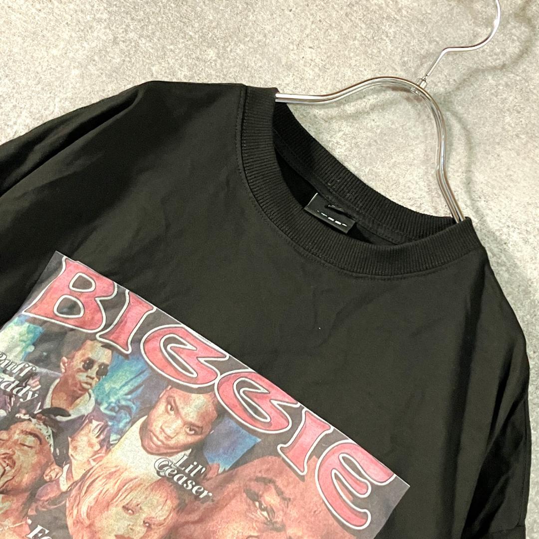 Ｔシャツ　Biggie Tupac　ブラック　ラッパー　プリント　クルーネック