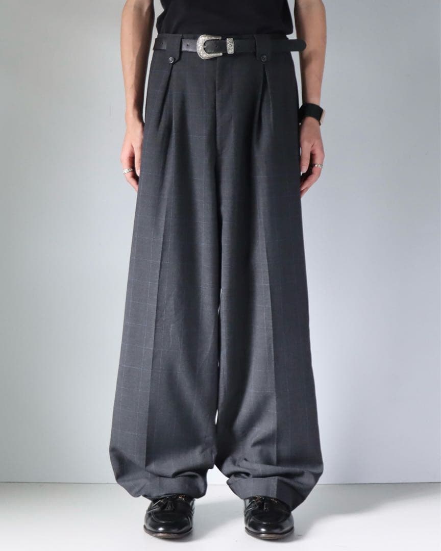 00s 極太ワイドスラックス チャコール チェック sullentokyo