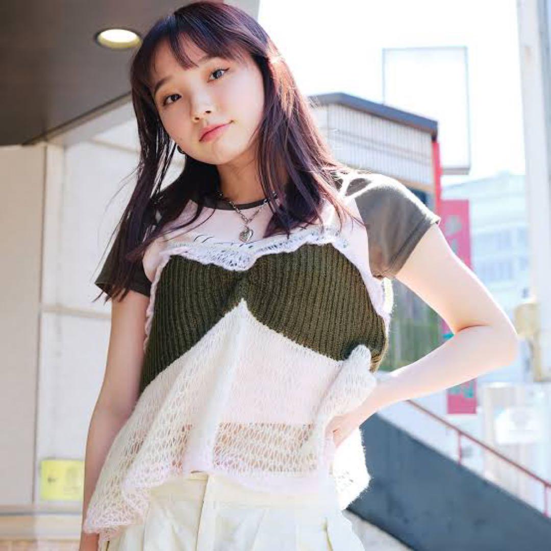 atmos pink 手編み風 レース編みキャミ