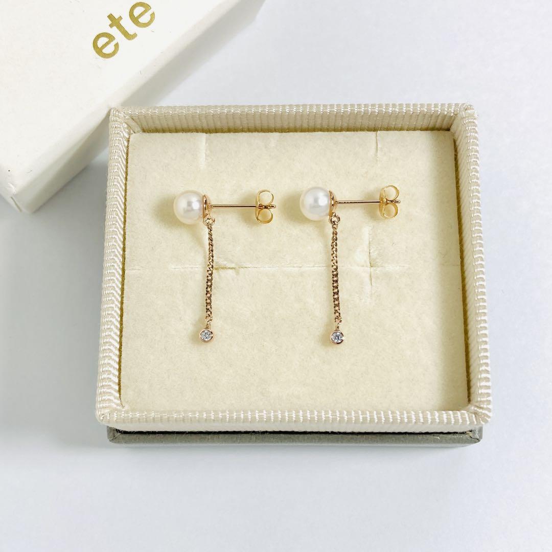 【限定値下】ete パール&ビジュー チェーン ピアス (PG)