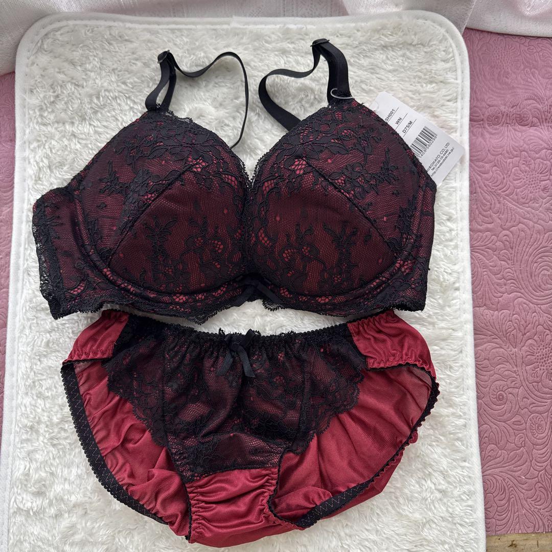 YUE ワインレッド ブラジャーショーツセット D75 ショーツL T