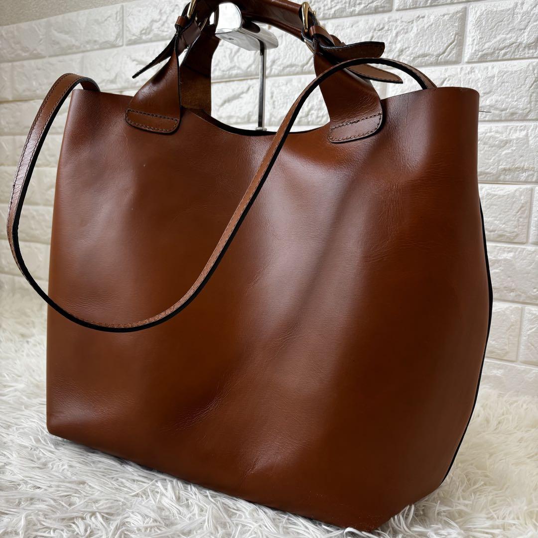 ZARA✨2way 大容量トートバッグ　オールレザー　金具　キャメル　オリヴィア