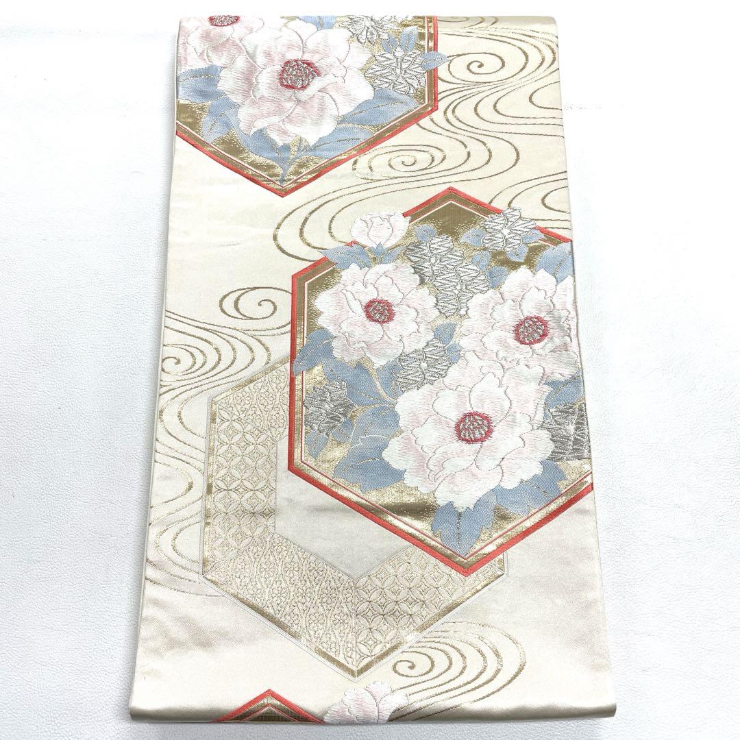 平和屋着物◎六通柄袋帯 唐織 亀甲花丸文 銀糸 逸品 CAAG5444ak