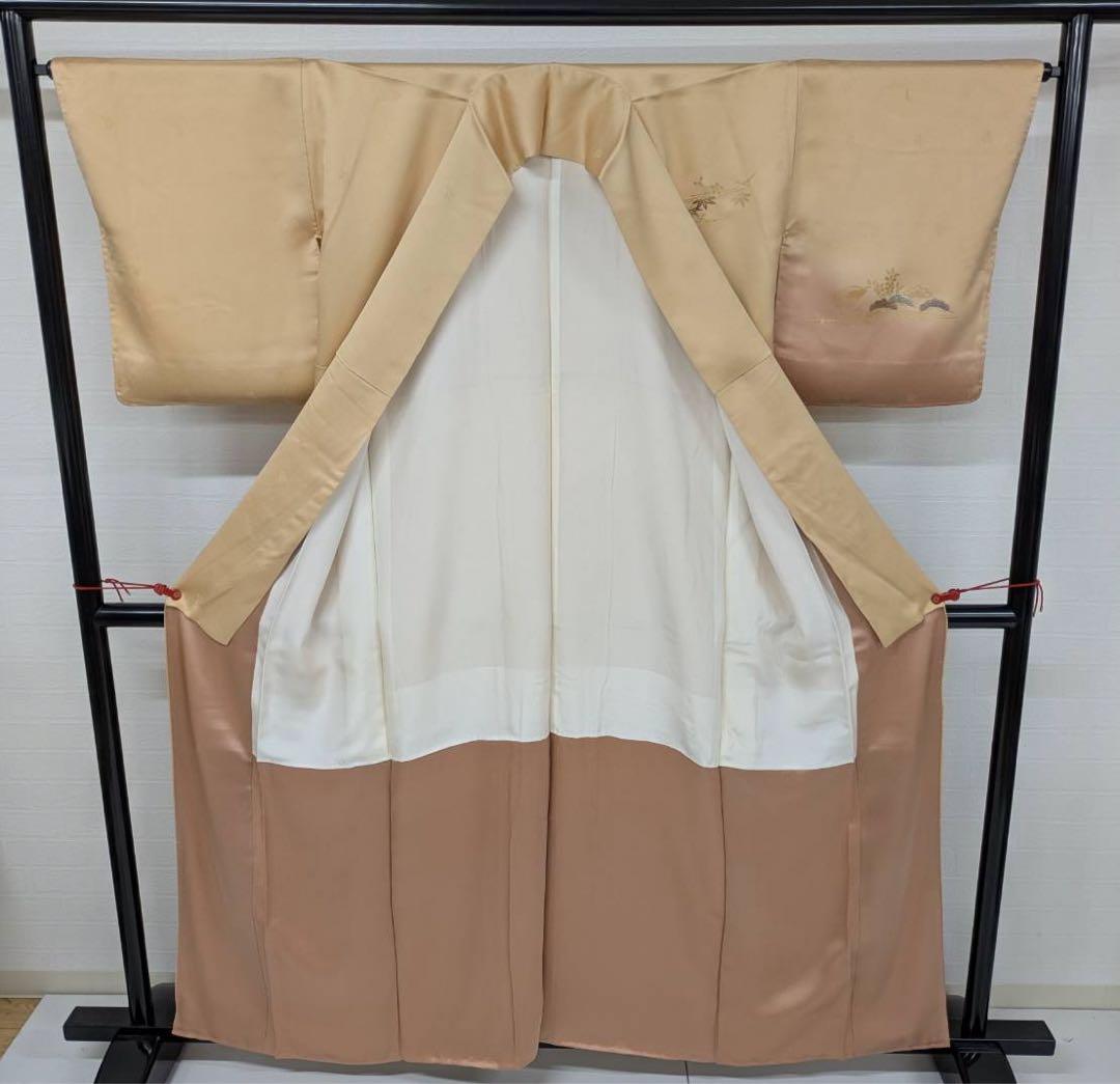 AK-2286 刺繍 紋無し 素敵な地模様　付下げ　訪問着　正絹　広衿　袷 k-5726 上品な色味 汕頭刺繍 紋なし 正絹 袷 付け下げ
