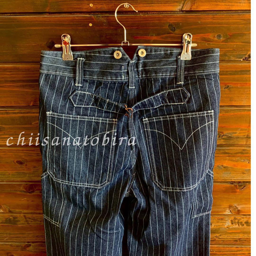 Lサイズ ウォバッシュ　パンツ　デニム アメカジ　ストライプ　ヒッコリー　古着 Lサイズ】ウォバッシュ パンツ デニム アメカジ ストライプ