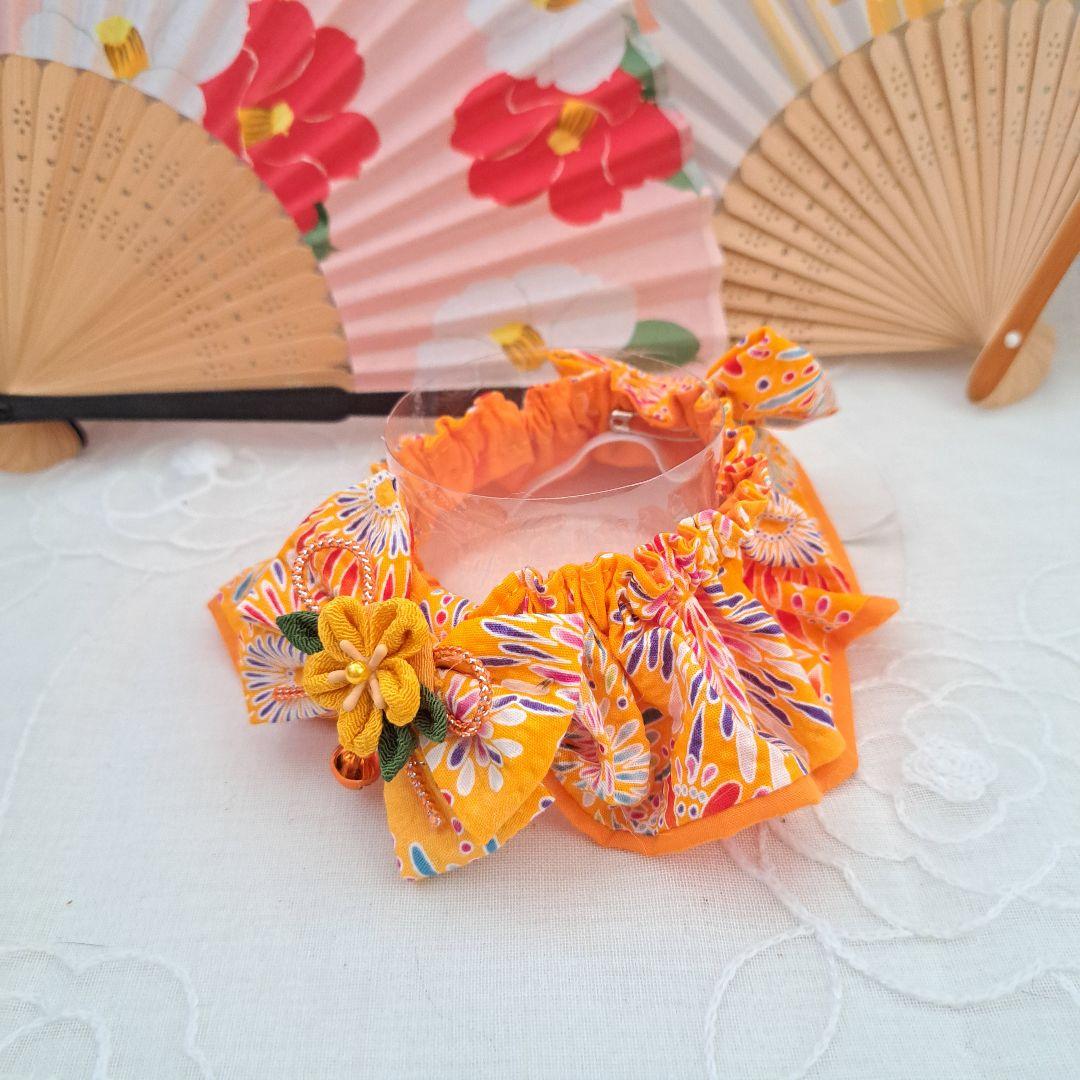 ビオラ(オレンジ)幅広シュシュ、わんちゃん猫ちゃん用 ビオラ(オレンジ)幅広シュシュ、わんちゃん猫ちゃん用