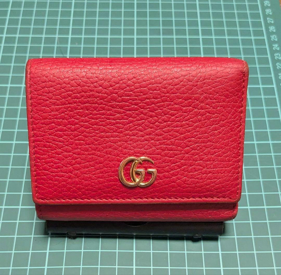 GUCCI レザー 三つ折り財布 レッド