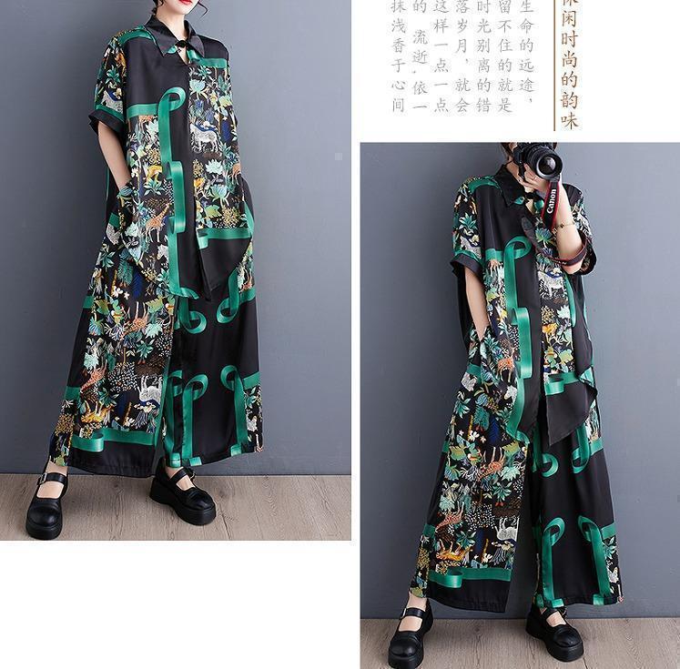 大きいサイズ レディース セットアップ　シャツ　パンツ　春夏 秋 新品 半袖